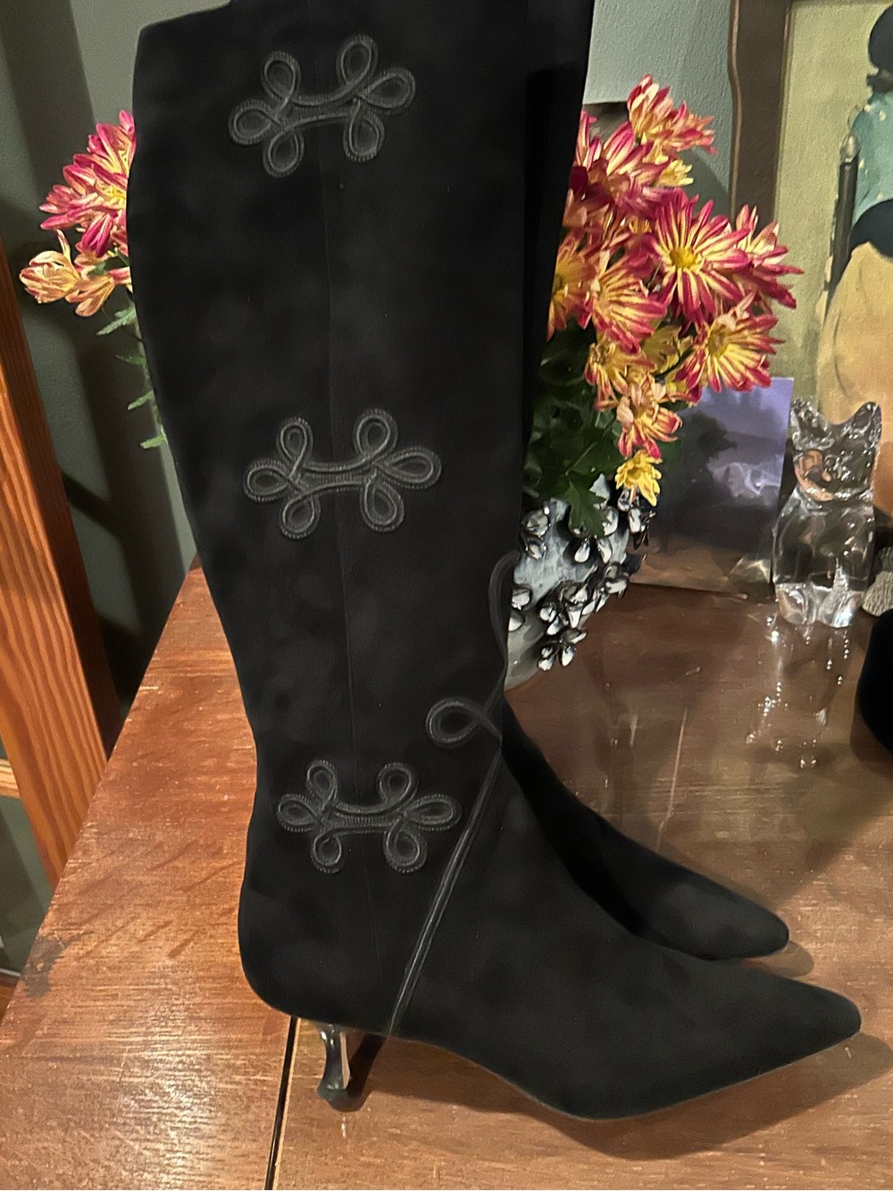 Rare Manolo Blahnik Suede Brocade Boots
